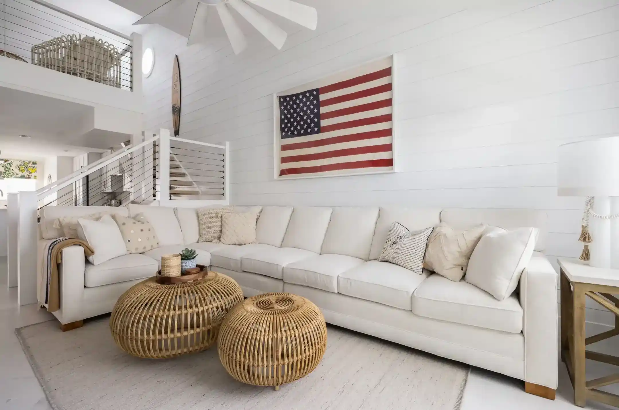 unique design of a living room with the flag of United states by orange moon interiors