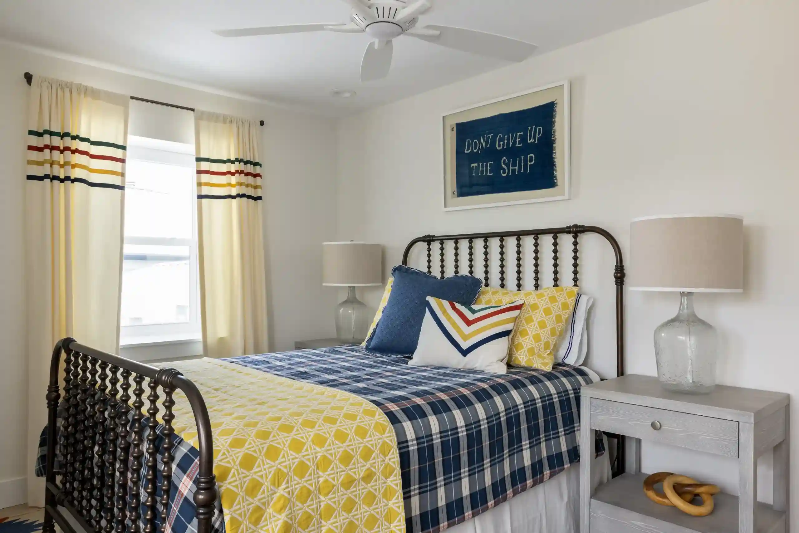 simple blue and yellow bed room design by orange moon